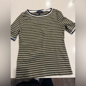 Tommy Hilfiger Olive and White Striped Tee